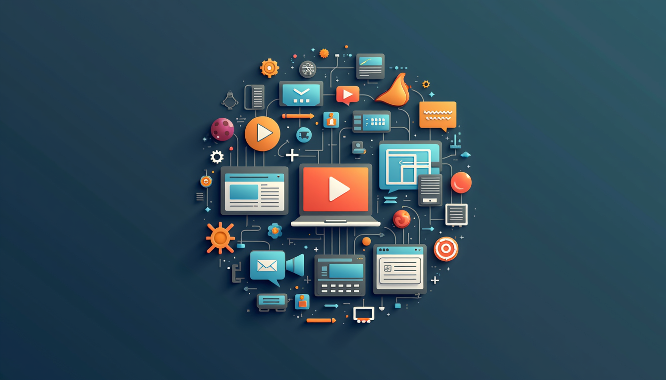 O imagine futuristă cu un editor video lucrând cu instrumente AI și grafică 3D, reprezentând editare video în 2026